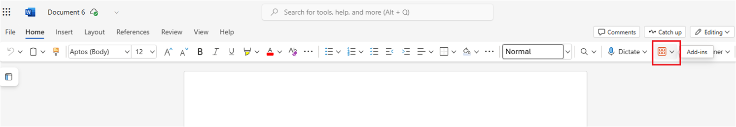 Click the Add-ins Icon (a red square) in the ribbon.